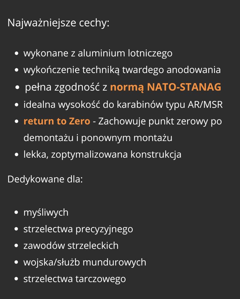 Warne Skyline, montaż 7818M, 30 mm mount, cantilever 0 MOA, montaż lunety AR15, AR10, STANAG mount, PRS, NRL, MSR, aluminium 7075, precyzyjny montaż