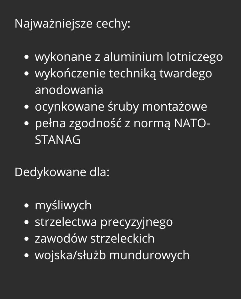 montaż picatinny 7075, lekki montaż optyki, cnc rail scope, hardcoat anodized rail, szyna na karabin, szyna myśliwska, nato-stanag rail, scope base 7075 aluminum